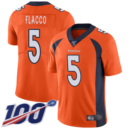 Men Denver Broncos #5 Joe Flacco Orange Team Color Vapor Untouchable Limited Player 100th Season Football NFL Jersey